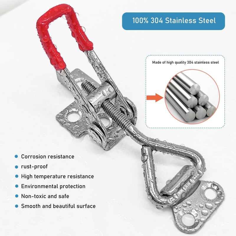 CUKAYO Toggle Latch Clamp 4001 with lockhole, 304 Stainless Steel Adjustable Toggle Latch, Smoker Quick Release Pull Latch, 300Lbs Holding Capacity, 4Pack, with 16pcs Screw - Image 4